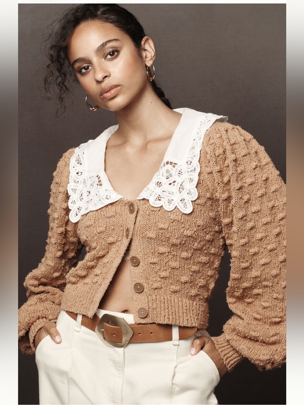 Anthropologie Ballon Sleeved Cardi with Collar